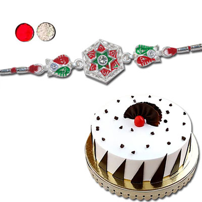 "Silver Coated Rakhi - SIL-6130 A (Single Rakhi), Pineapple cake - 1kg - Click here to View more details about this Product